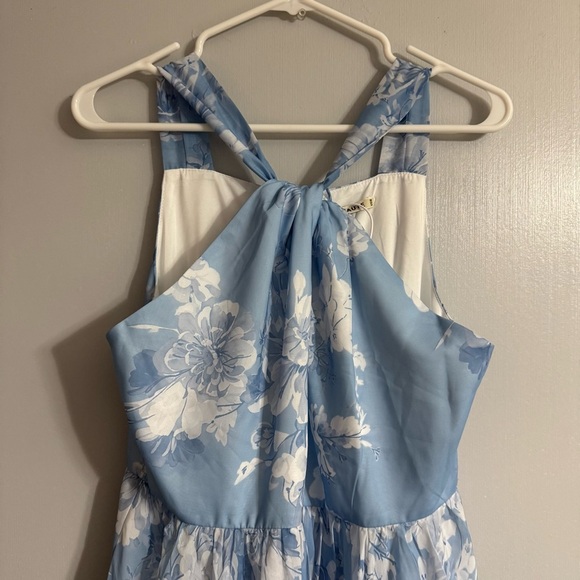 Fehaute Blue Floral Chiffon Halter Sleeveless Midi Dress Size 8 - Picture 10 of 12